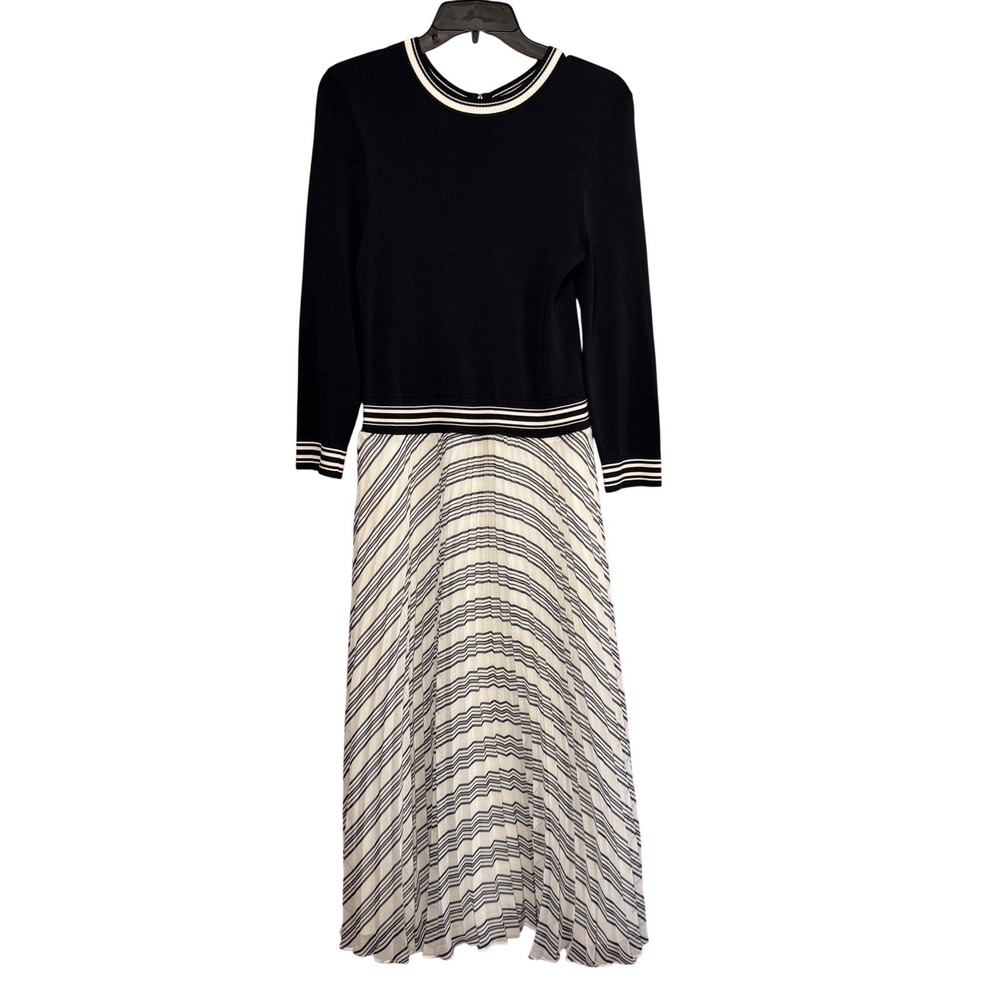 Ted Baker LANTAI Pleated Midi Dress Size 4 Navy White Striped Preppy Sporty Luxe - Picture 5 of 11